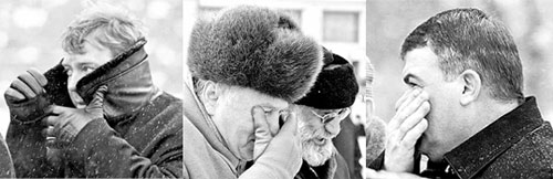 普京在户外零下25度脱帽被冻到耳朵(图)