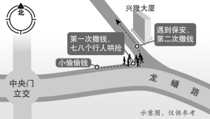 小偷被追赶当街撒钱 路人忙于捡钱不抓小偷(图)