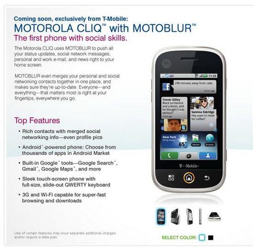 仅售2730元 MOTO谷歌新机CLIQ价格曝光