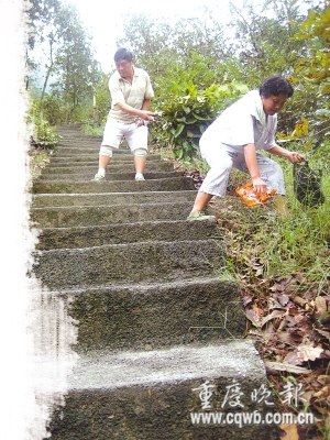 丈夫为方便病妻锻炼凿出600级爬山台阶(图)