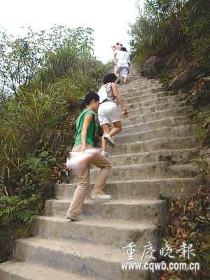 丈夫为方便病妻锻炼凿出600级爬山台阶(图)