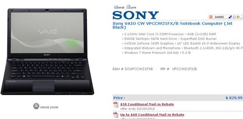 索尼VAIO CW用酷睿新平台 最低829美元
