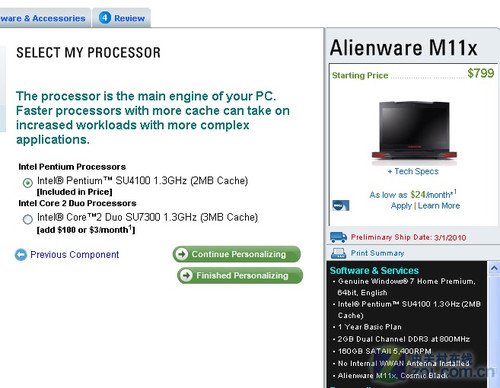 Alienware M11x配SU7300 最低799美元