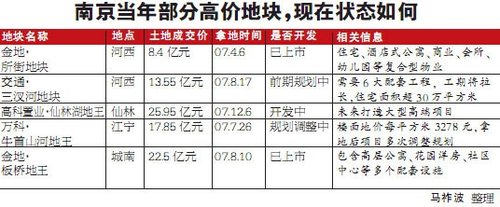 南京当年部分高价地块