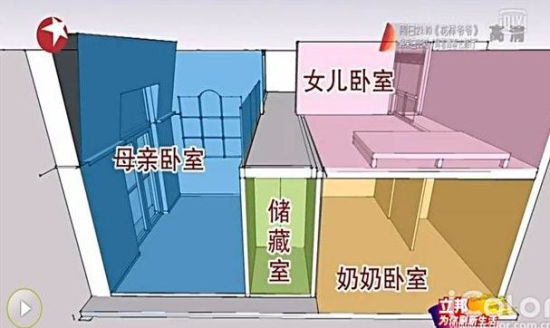 (重新规划后的空间布置) 抬高整个吊顶(吊顶装修效果图)的高度,将较低的木梁裸露在外。抬高的夹层仍然使用木结构进行搭建,在二楼打造成女儿的卧室。为了让空间的使用更加合理,设计师将通往二层的楼梯(楼梯装修效果图)从原来的卧室挪到了客厅,同时在楼梯下的空间预留了洗衣机的位置。