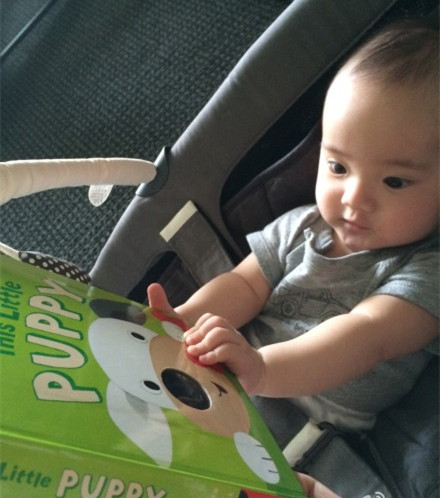 梁静茹晒儿子看书萌照 神情呆萌十分有镜头感