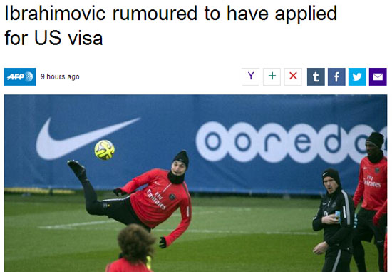 曝伊布已秘密申请美国签证 或赴北美大联盟捞