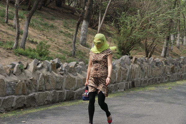 龙沙公园内的"蒙面女子".