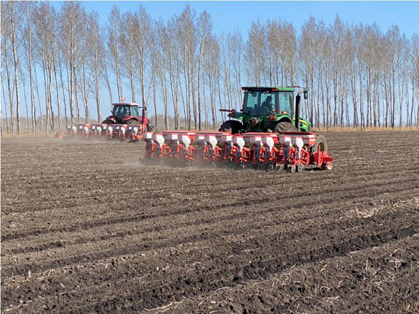 海伦红光农场进行玉米播种作业
