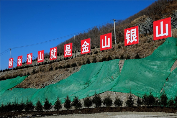 为矿区道路山体披上绿装